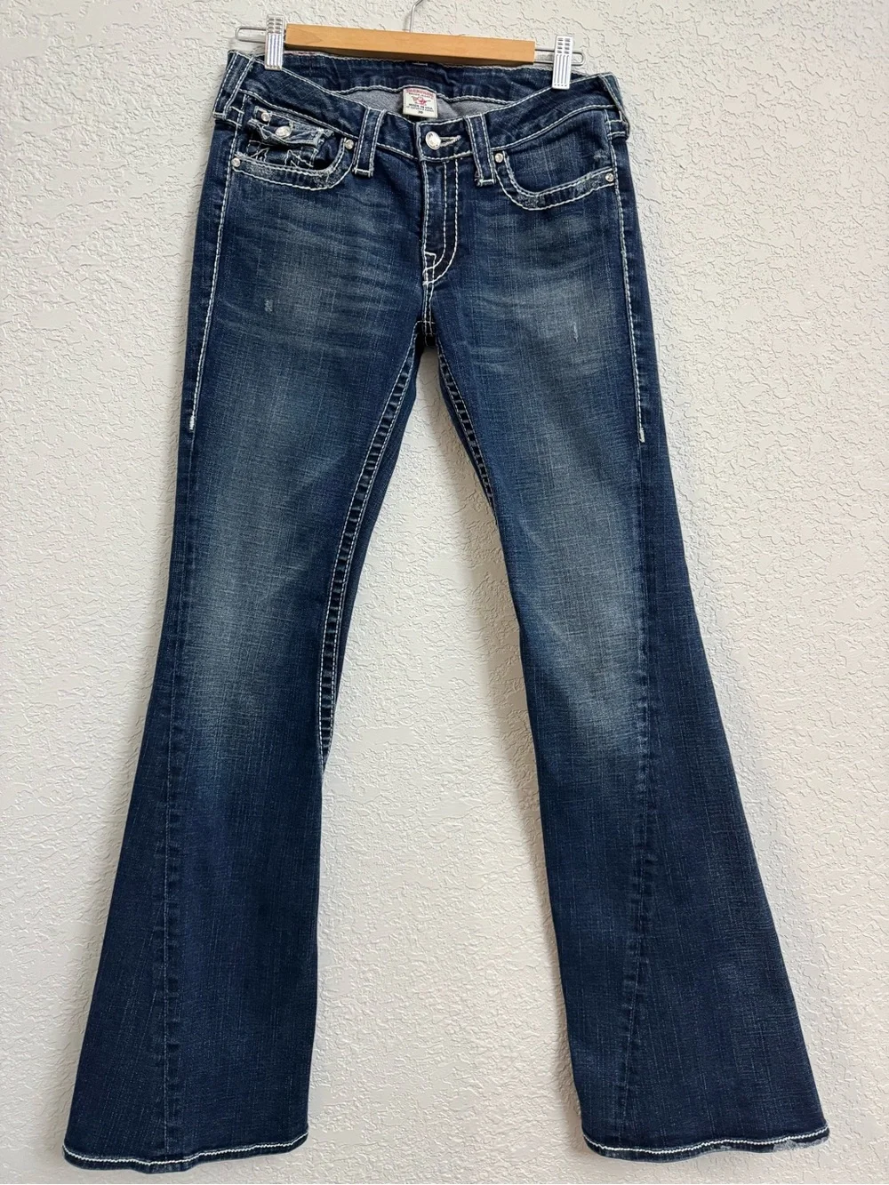 Rhinestone Buttons & Details True Religion Women's Y2K Dark Blue Flare Jeans